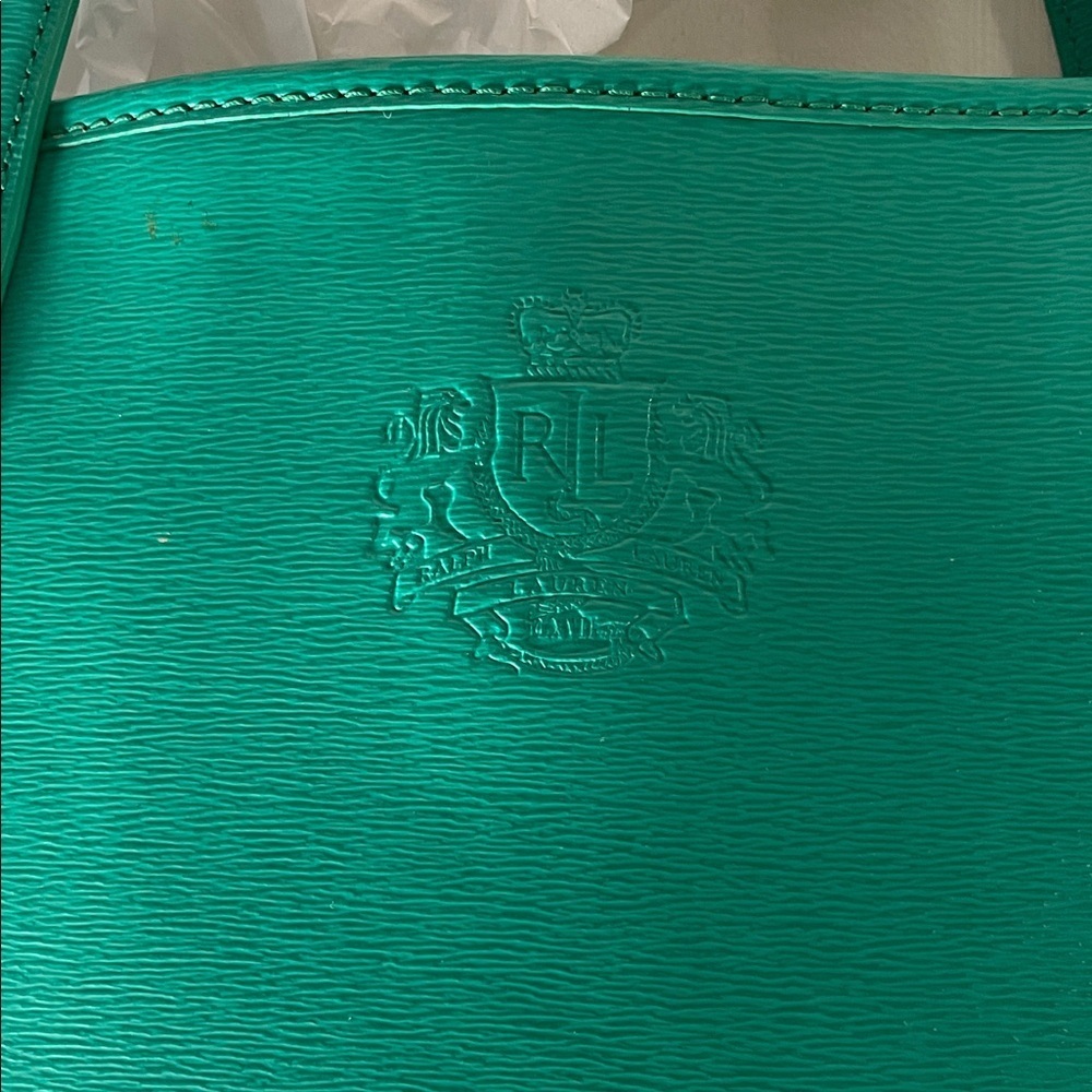Lauren Ralph Lauren Newbury Emerald Green Embossed Logo Footed Tote Bag - Picture 2 of 14